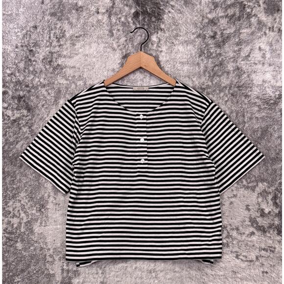 AYR Top Small Womens Striped Short Sleeve Boxy Henley Popover - Picture 1 of 9